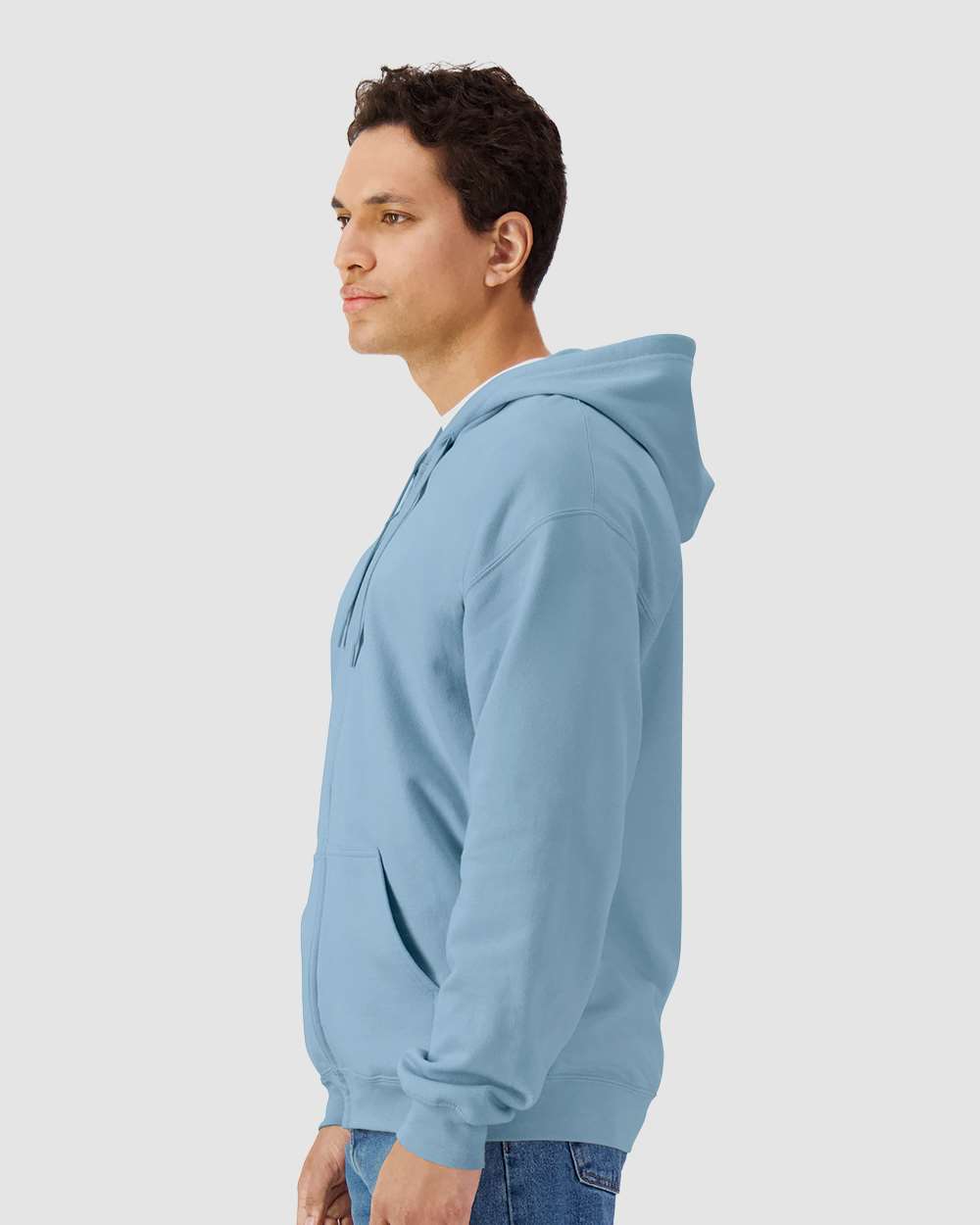 Unisex Softstyle® Full-Zip Hooded Sweatshirt - OnModelSide - B24260753 - Stone Blue