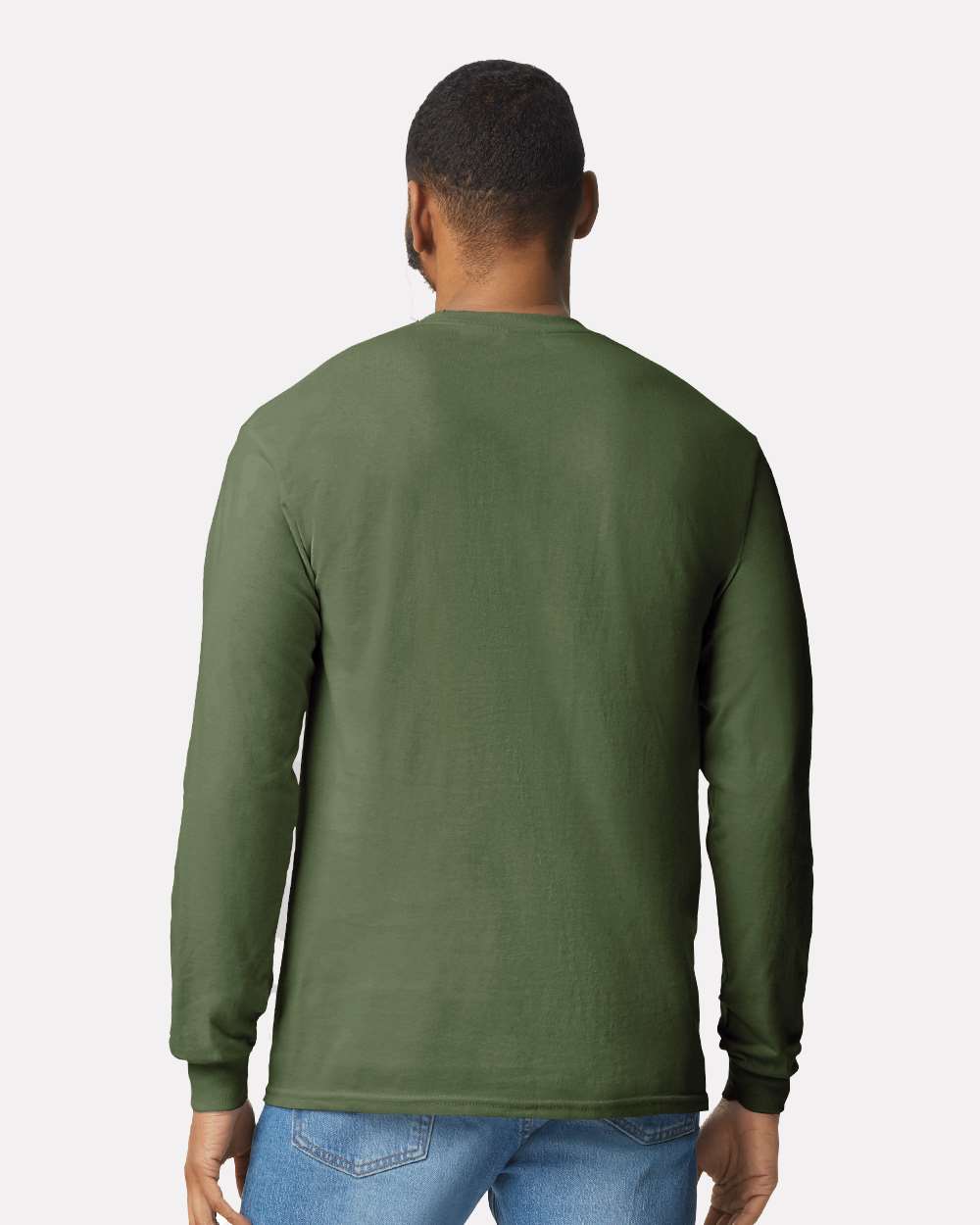 Men's Heavy Cotton™ Long Sleeve T-Shirt - OnModelBack - B04060513 - Military Green