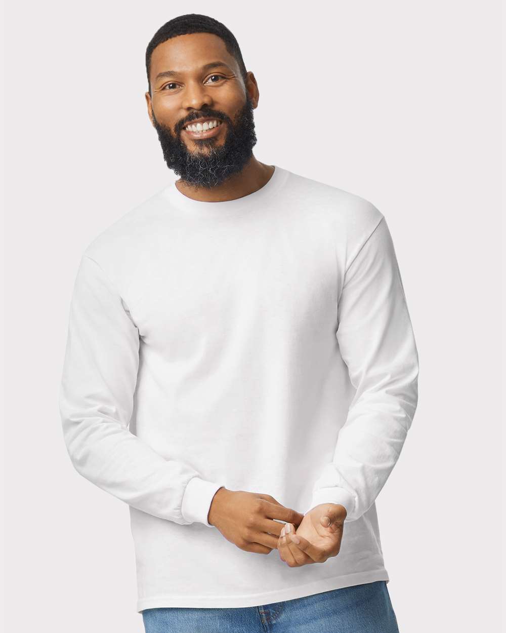 Men's Heavy Cotton™ Long Sleeve T-Shirt - OnModelFront - B04060003 - White