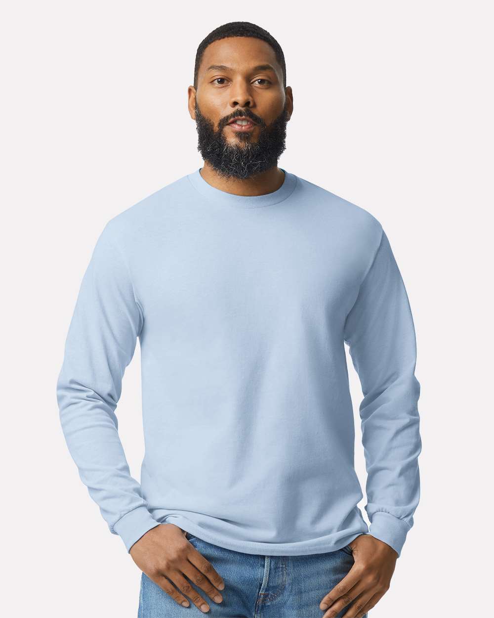 Men's Heavy Cotton™ Long Sleeve T-Shirt - OnModelFront - B04060213 - Light Blue