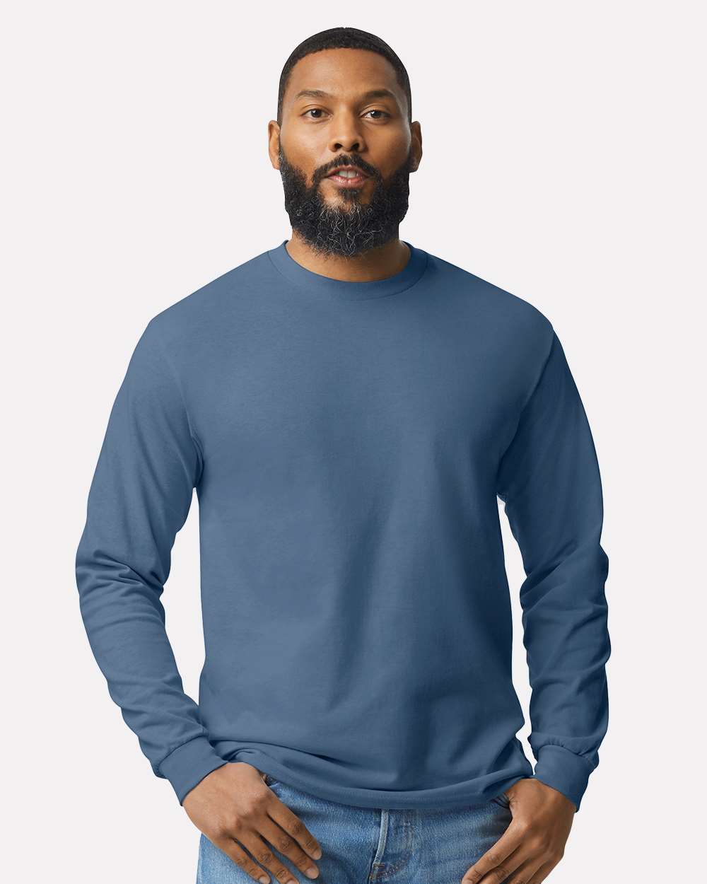 Men's Heavy Cotton™ Long Sleeve T-Shirt - OnModelFront - B04060223 - Indigo Blue
