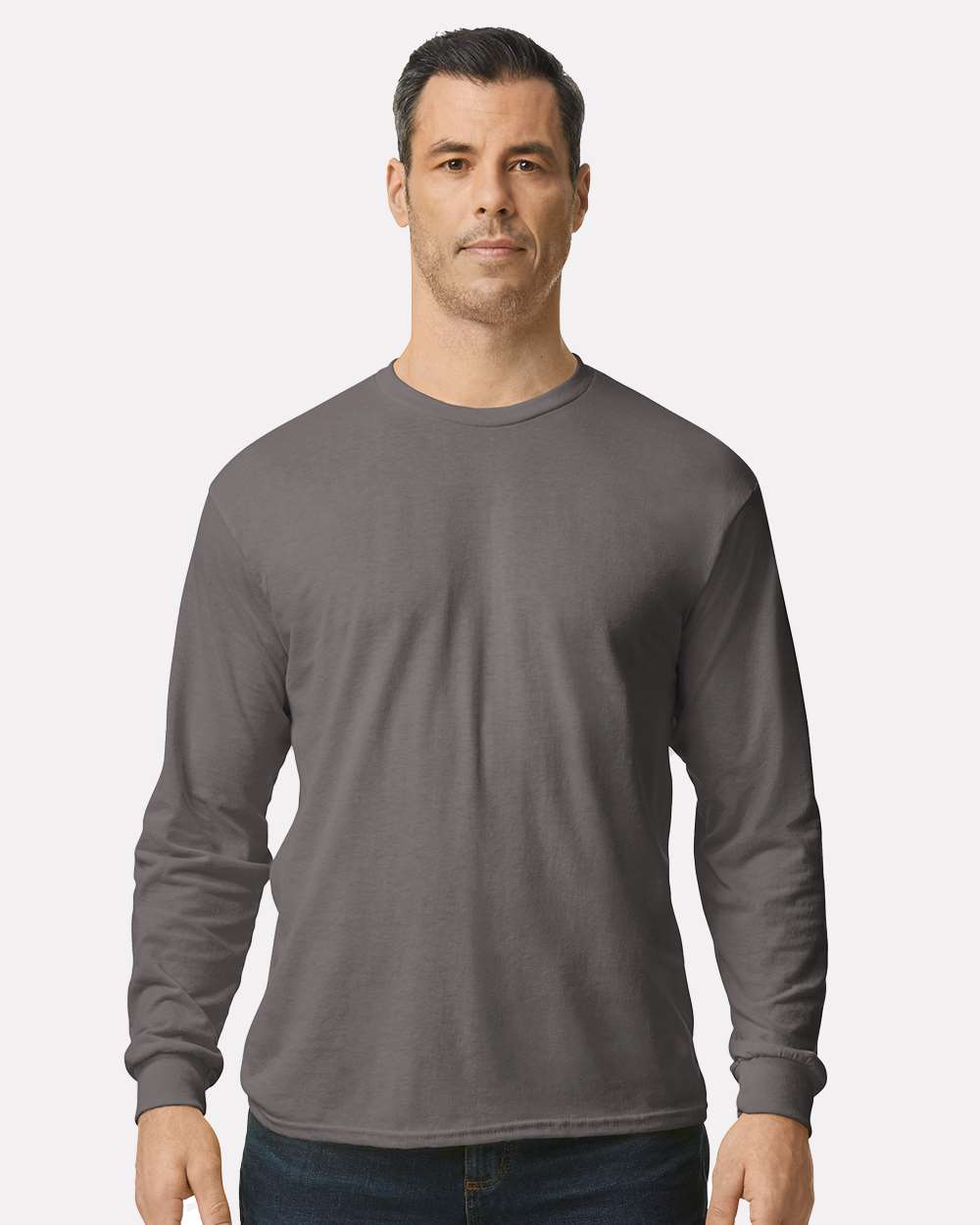 Men's Heavy Cotton™ Long Sleeve T-Shirt - OnModelFront - B04060593 - Charcoal