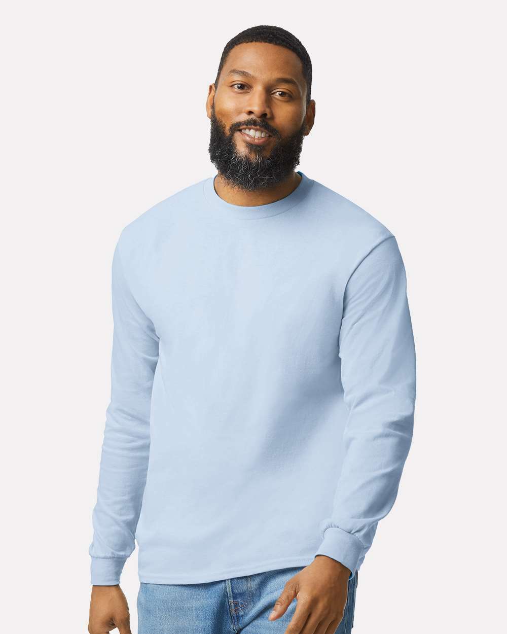 Men's Heavy Cotton™ Long Sleeve T-Shirt - OnModelSide - B04060213 - Light Blue