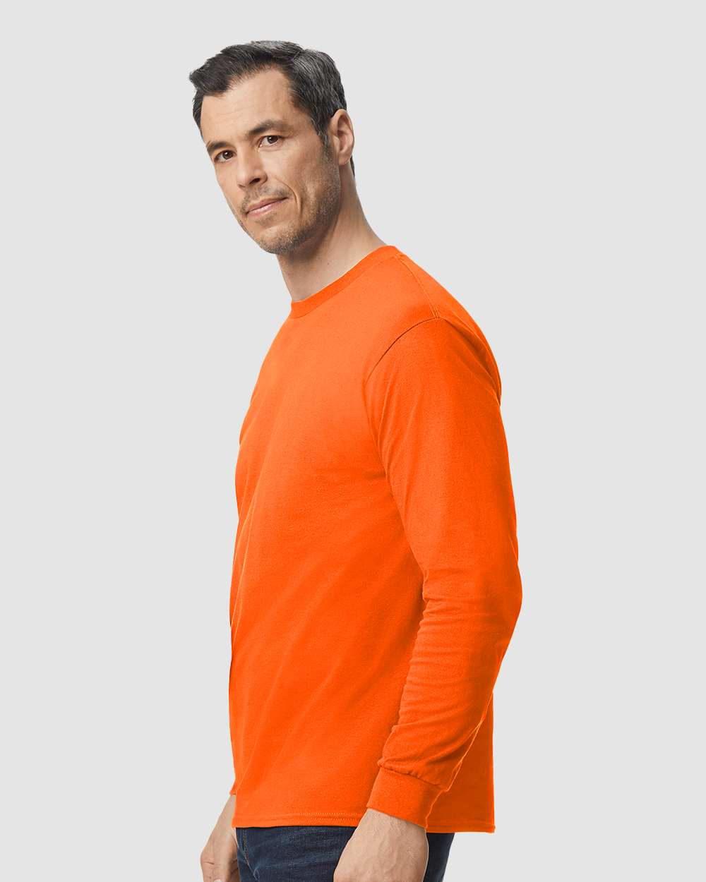 Men's Heavy Cotton™ Long Sleeve T-Shirt - OnModelSide - B04060663 - Orange