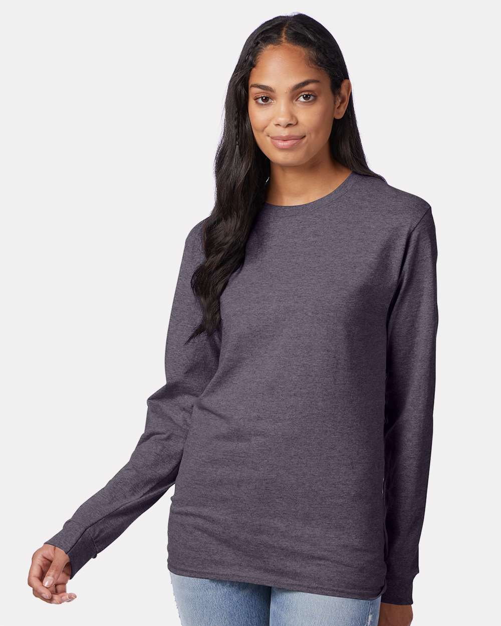 Authentic Long Sleeve T-Shirt - OnModelFront - B06000093 - Charcoal Heather