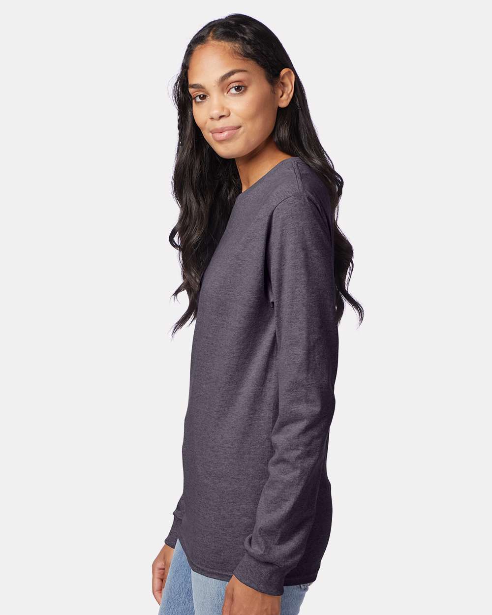 Authentic Long Sleeve T-Shirt - OnModelSide - B06000093 - Charcoal Heather