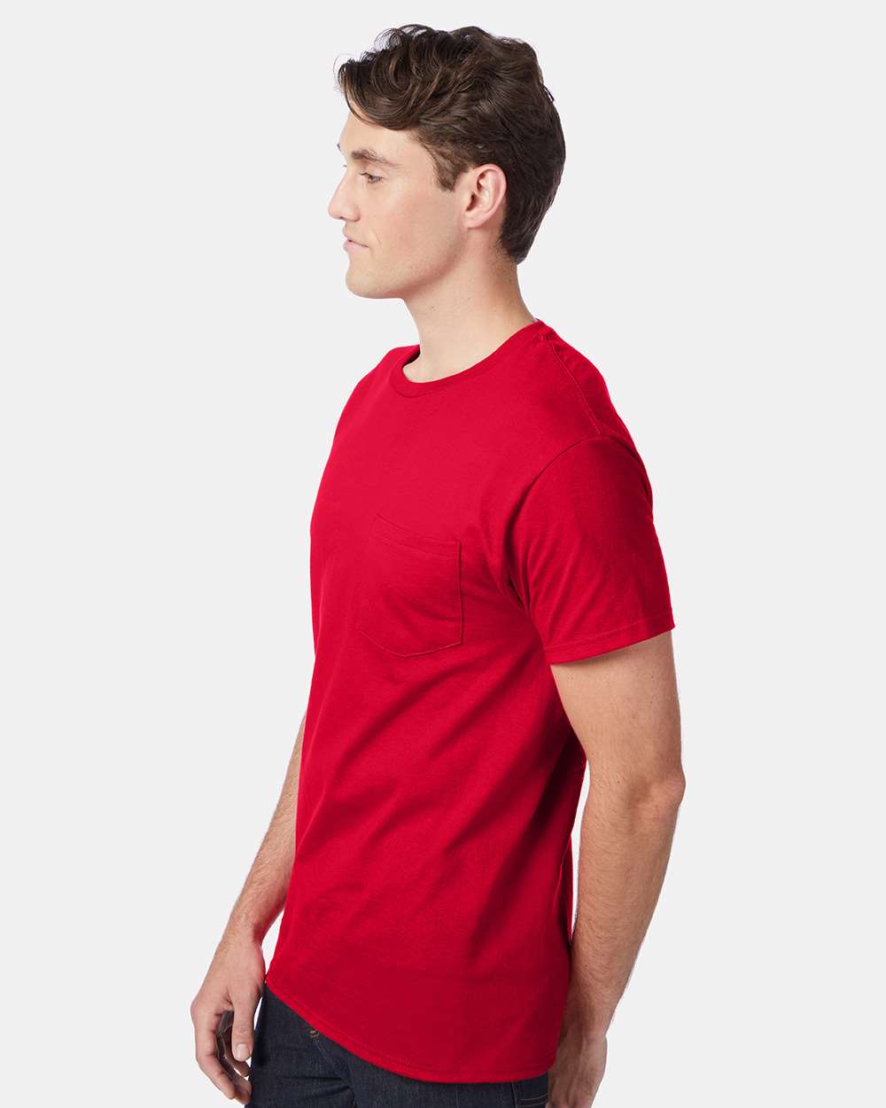 Men's Authentic Pocket T-Shirt - OnModelSide - B07000223 - Deep Red