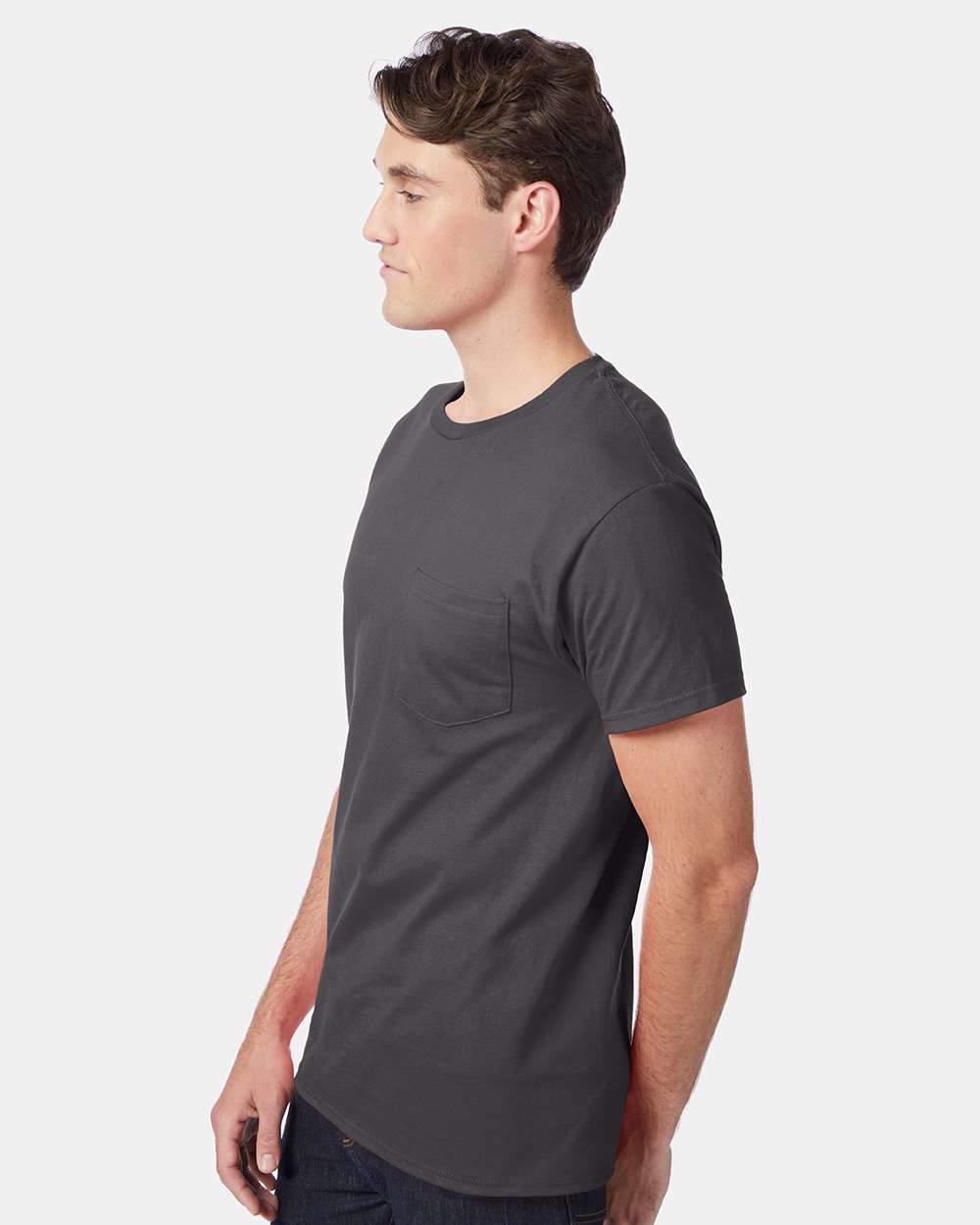 Men's Authentic Pocket T-Shirt - OnModelSide - B07000513 - Smoke Grey
