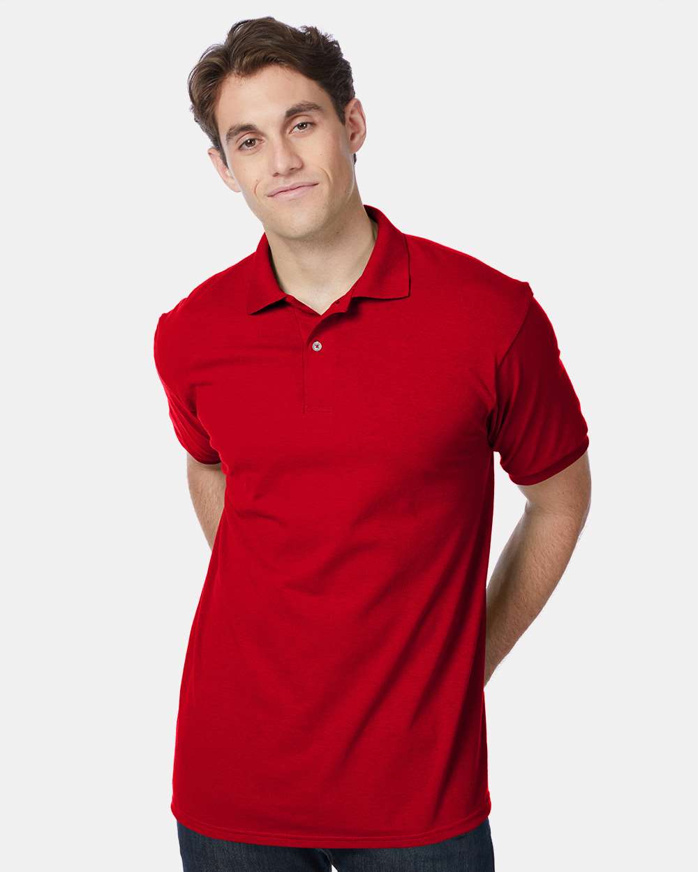 Men's Ecosmart® Jersey Polo - OnModelFront - B11000223 - Deep Red