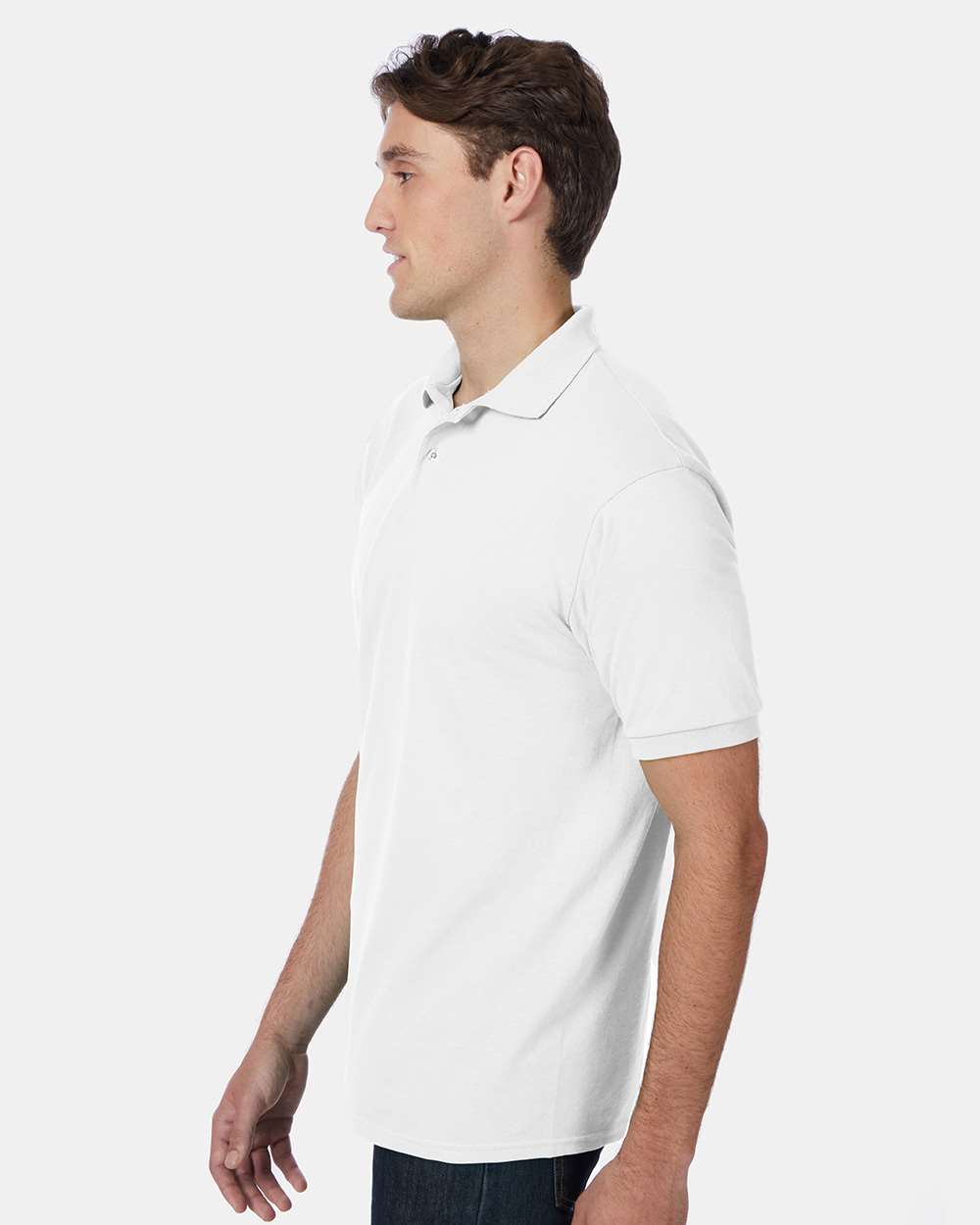 Men's Ecosmart® Jersey Polo - OnModelSide - B11000003 - White