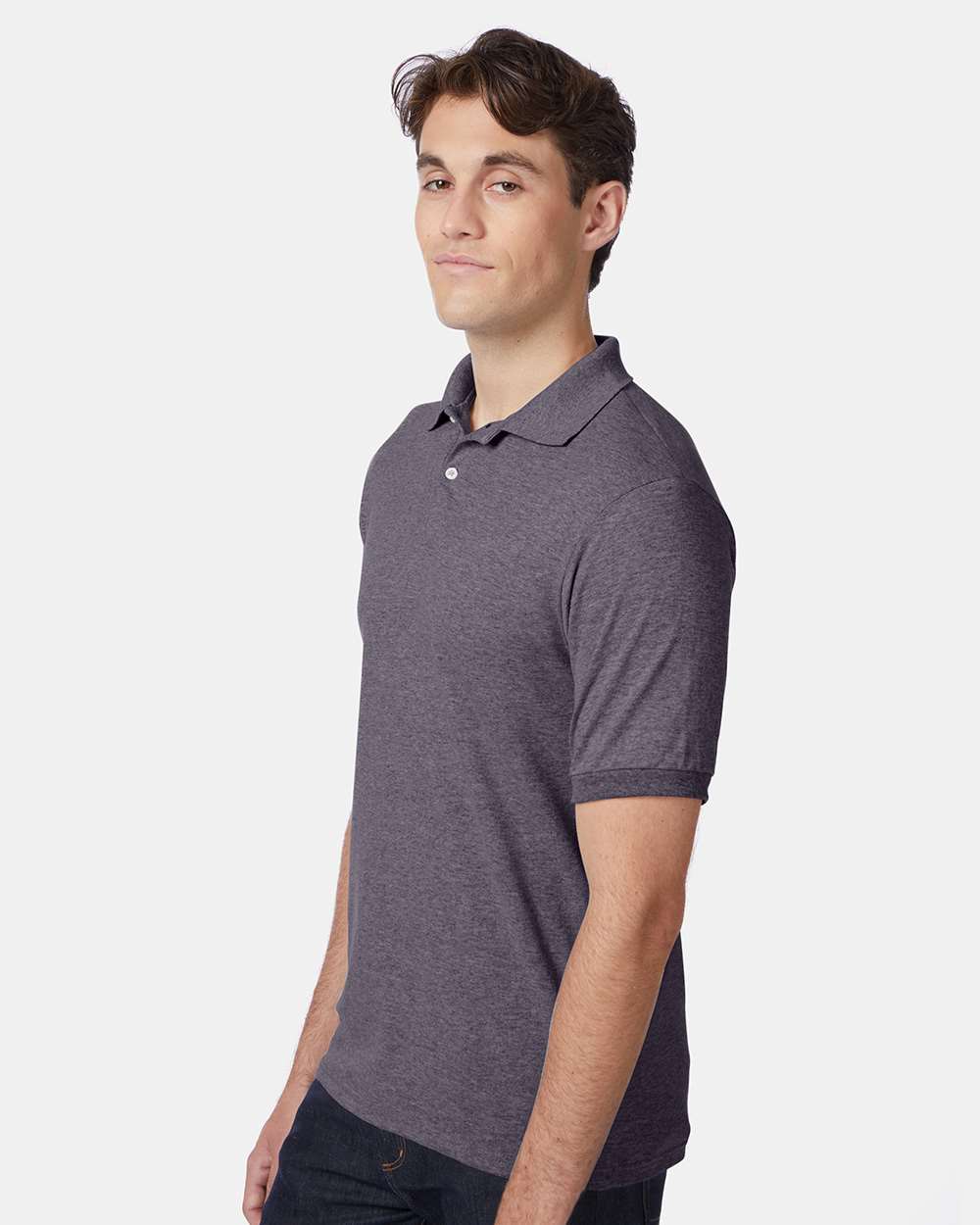 Men's Ecosmart® Jersey Polo - OnModelSide - B11000093 - Charcoal Heather