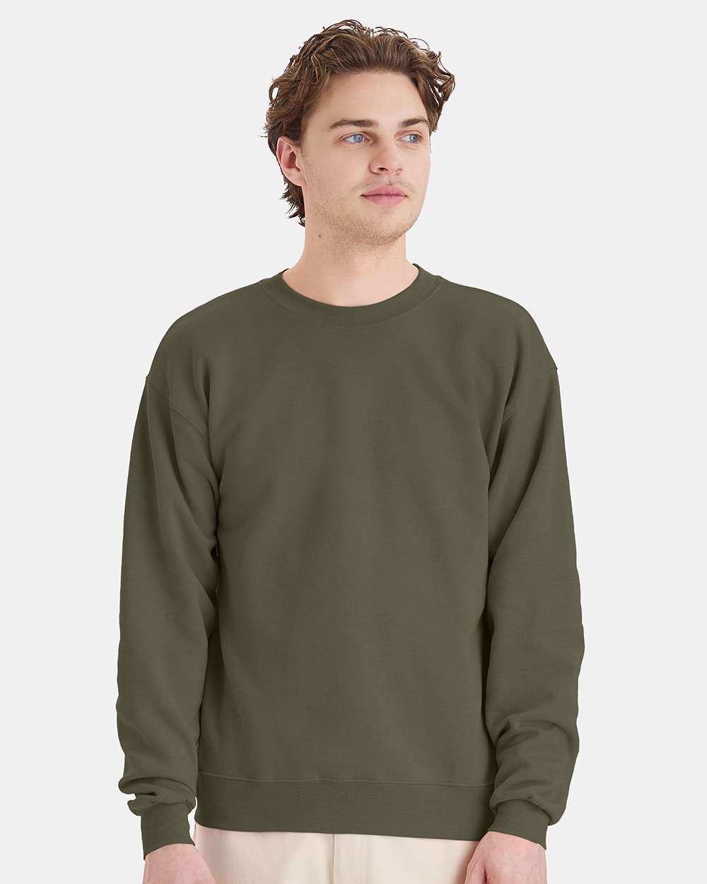 Unisex Ecosmart® Crewneck Sweatshirt - OnModelFront - B21000543 - Fatigue Green