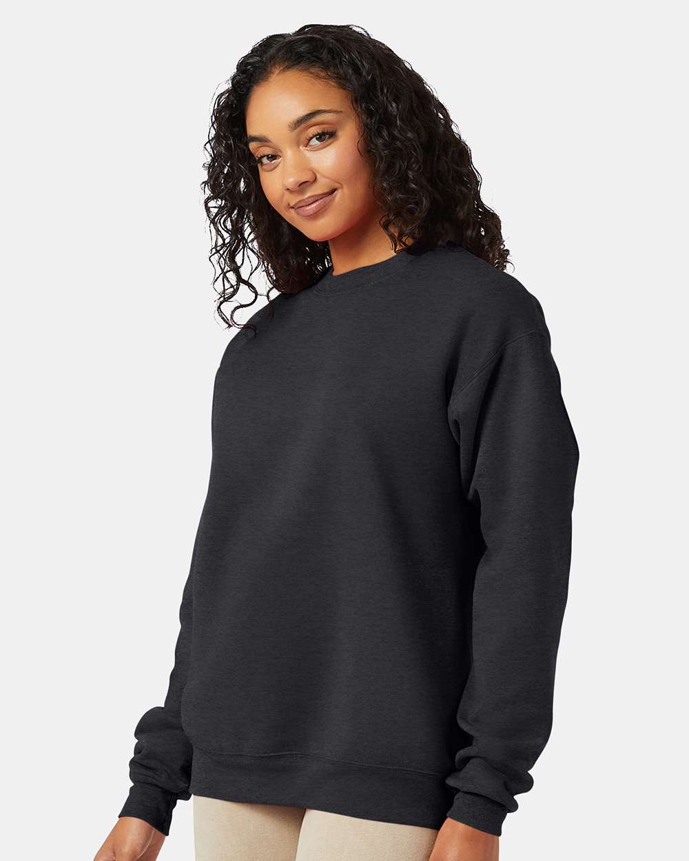 Unisex Ecosmart® Crewneck Sweatshirt - OnModelSide - B21000093 - Charcoal Heather