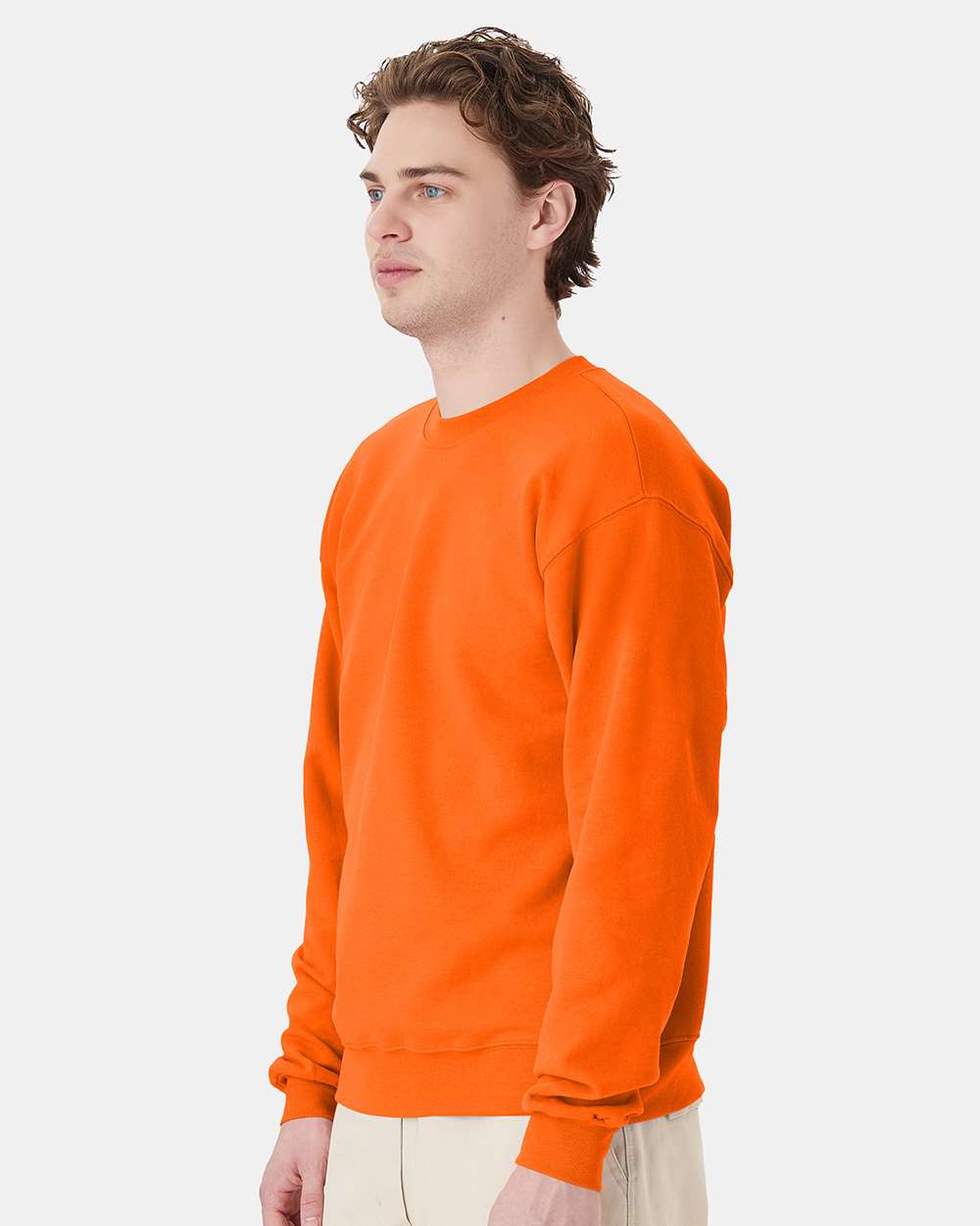 Unisex Ecosmart® Crewneck Sweatshirt - OnModelSide - B21000183 - Safety Orange