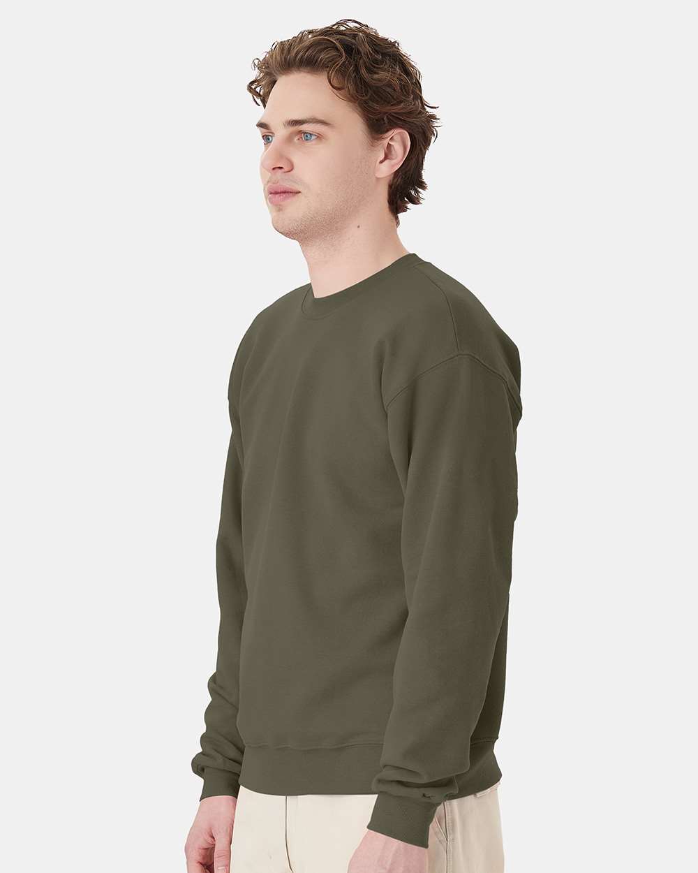 Unisex Ecosmart® Crewneck Sweatshirt - OnModelSide - B21000543 - Fatigue Green