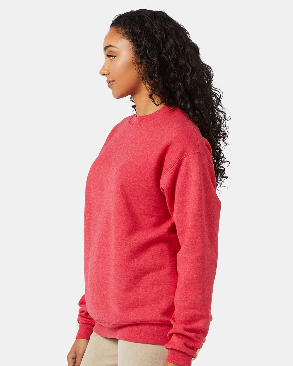 Unisex Ecosmart® Crewneck Sweatshirt - OnModelSide - B21000713 - Heather Red