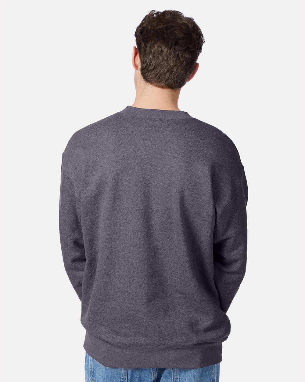 Unisex Ultimate Cotton® Crewneck Sweatshirt - OnModelBack - B21700093 - Charcoal Heather