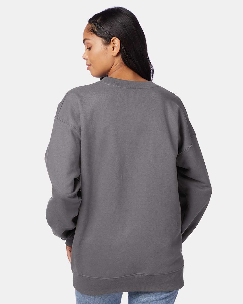 Unisex Ultimate Cotton® Crewneck Sweatshirt - OnModelBack - B21700513 - Smoke Grey