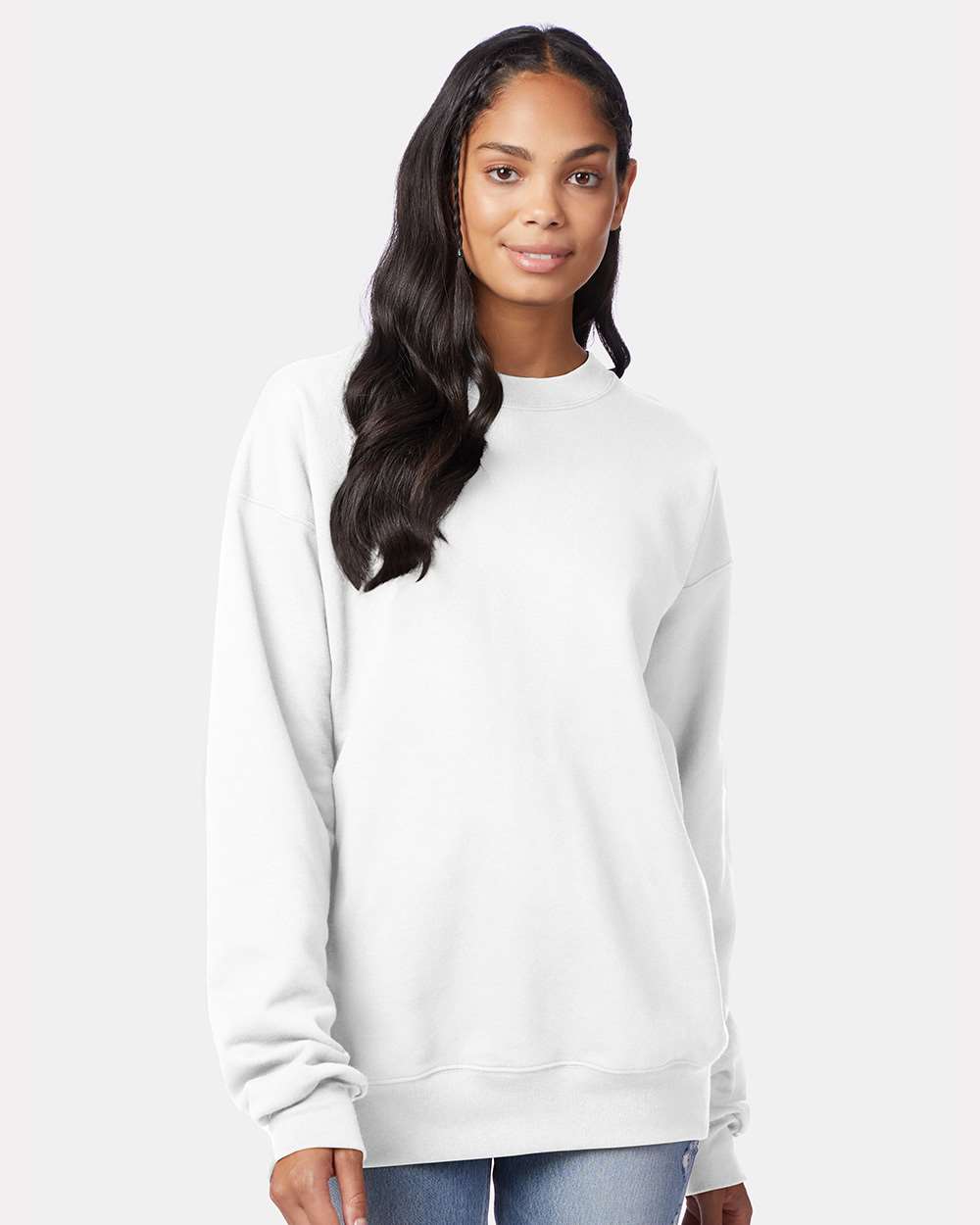 Unisex Ultimate Cotton® Crewneck Sweatshirt - OnModelFront - B21700003 - White