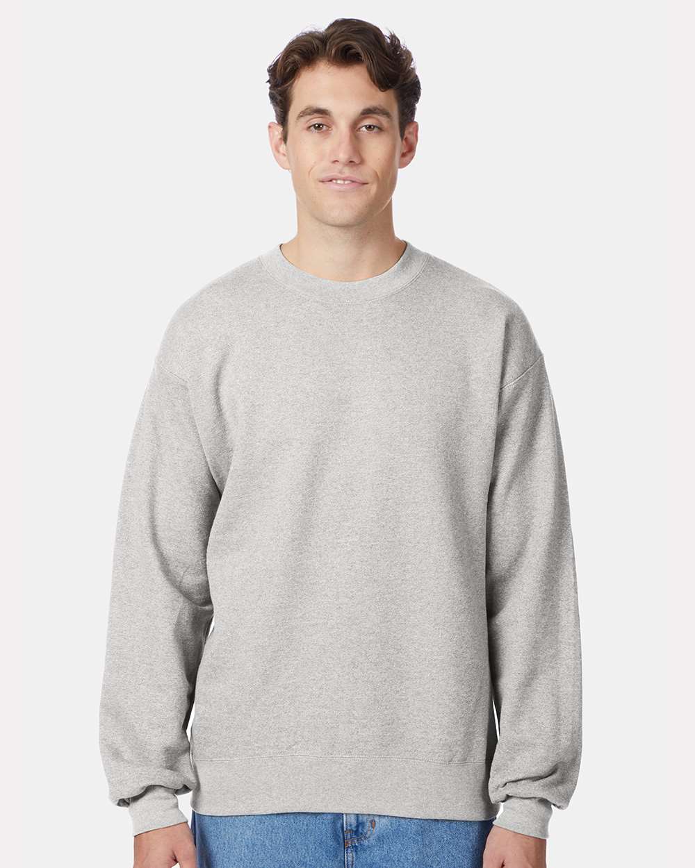 Unisex Ultimate Cotton® Crewneck Sweatshirt - OnModelFront - B21700023 - Ash