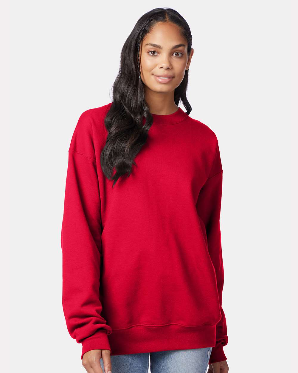 Unisex Ultimate Cotton® Crewneck Sweatshirt - OnModelFront - B21700223 - Deep Red