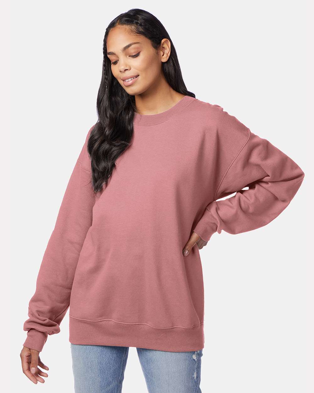 Unisex Ultimate Cotton® Crewneck Sweatshirt - OnModelFront - B21700273 - Mauve