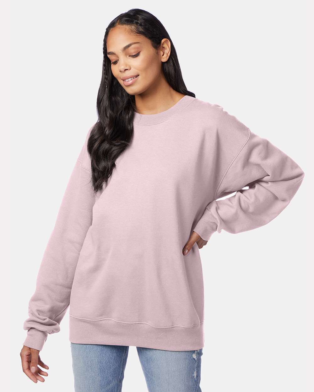Unisex Ultimate Cotton® Crewneck Sweatshirt - OnModelFront - B21700313 - Pale Pink