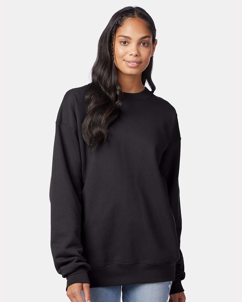 Unisex Ultimate Cotton® Crewneck Sweatshirt - OnModelFront - B21700503 - Black