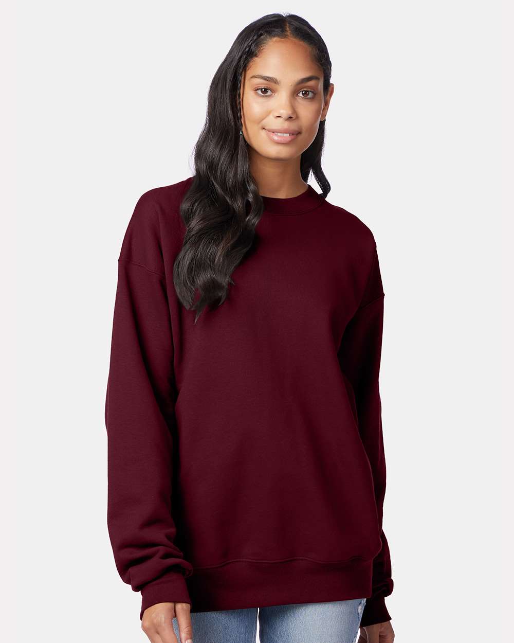 Unisex Ultimate Cotton® Crewneck Sweatshirt - OnModelFront - B21700533 - Maroon