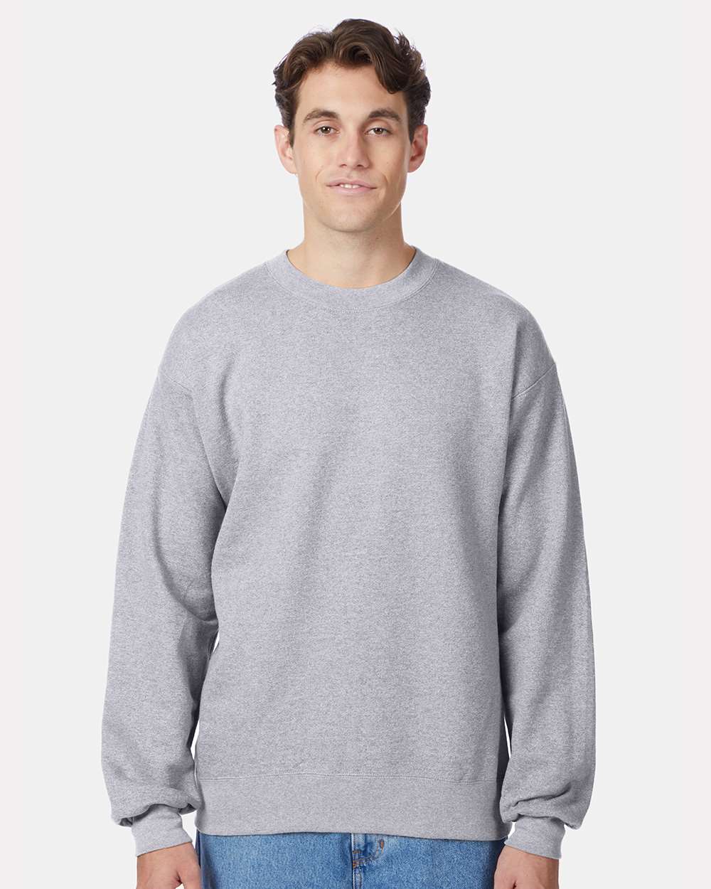 Unisex Ultimate Cotton® Crewneck Sweatshirt - OnModelFront - B21700583 - Light Steel