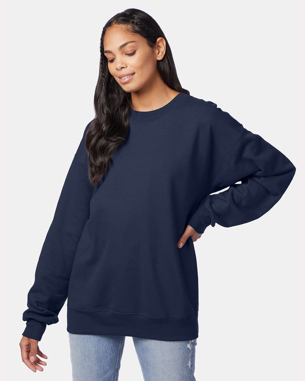 Unisex Ultimate Cotton® Crewneck Sweatshirt - OnModelFront - B21700653 - Navy