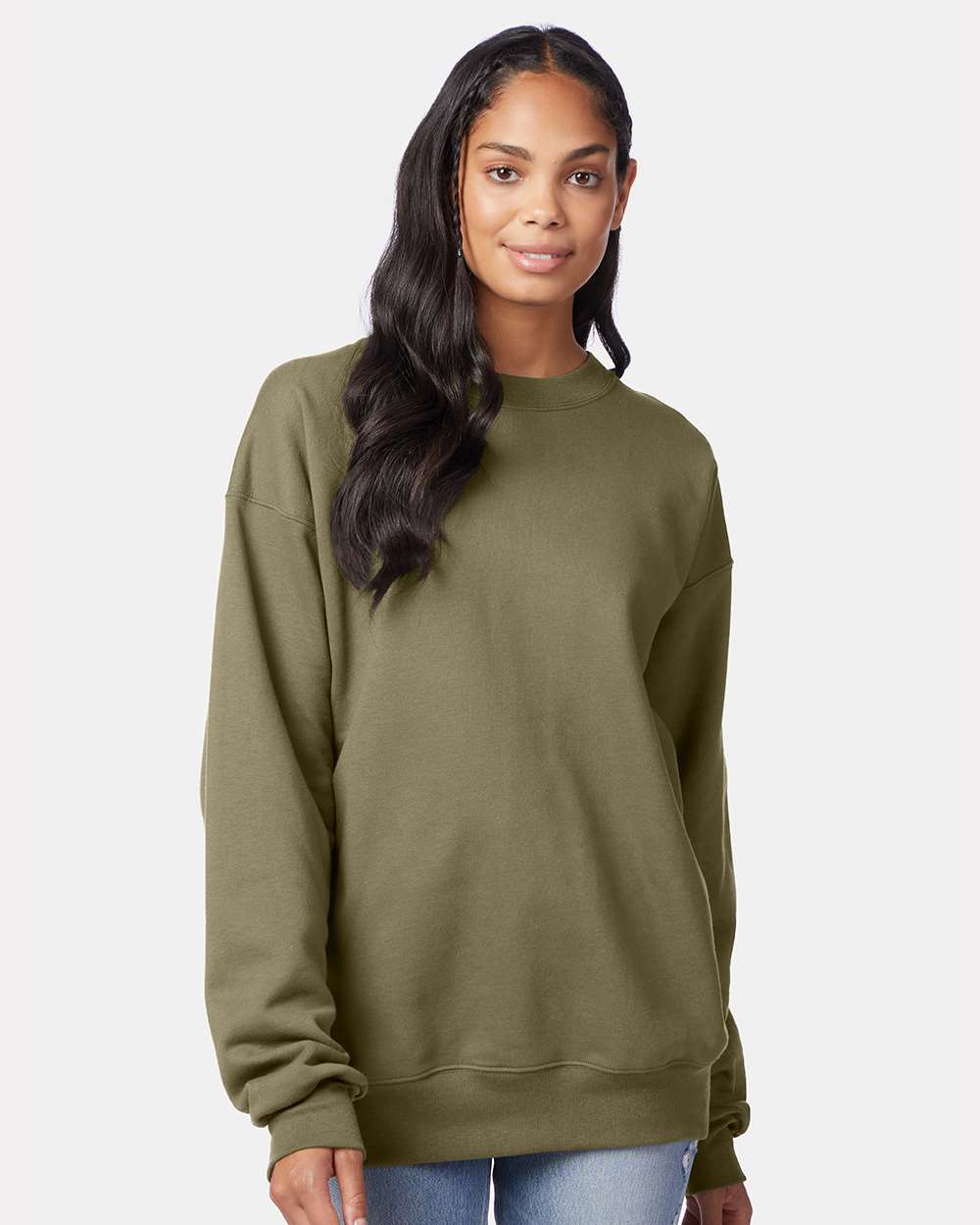 Unisex Ultimate Cotton® Crewneck Sweatshirt - OnModelFront - B21700673 - Oregano