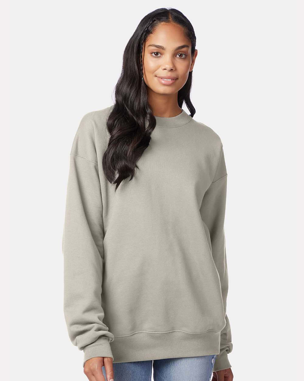 Unisex Ultimate Cotton® Crewneck Sweatshirt - OnModelFront - B21700733 - Sand