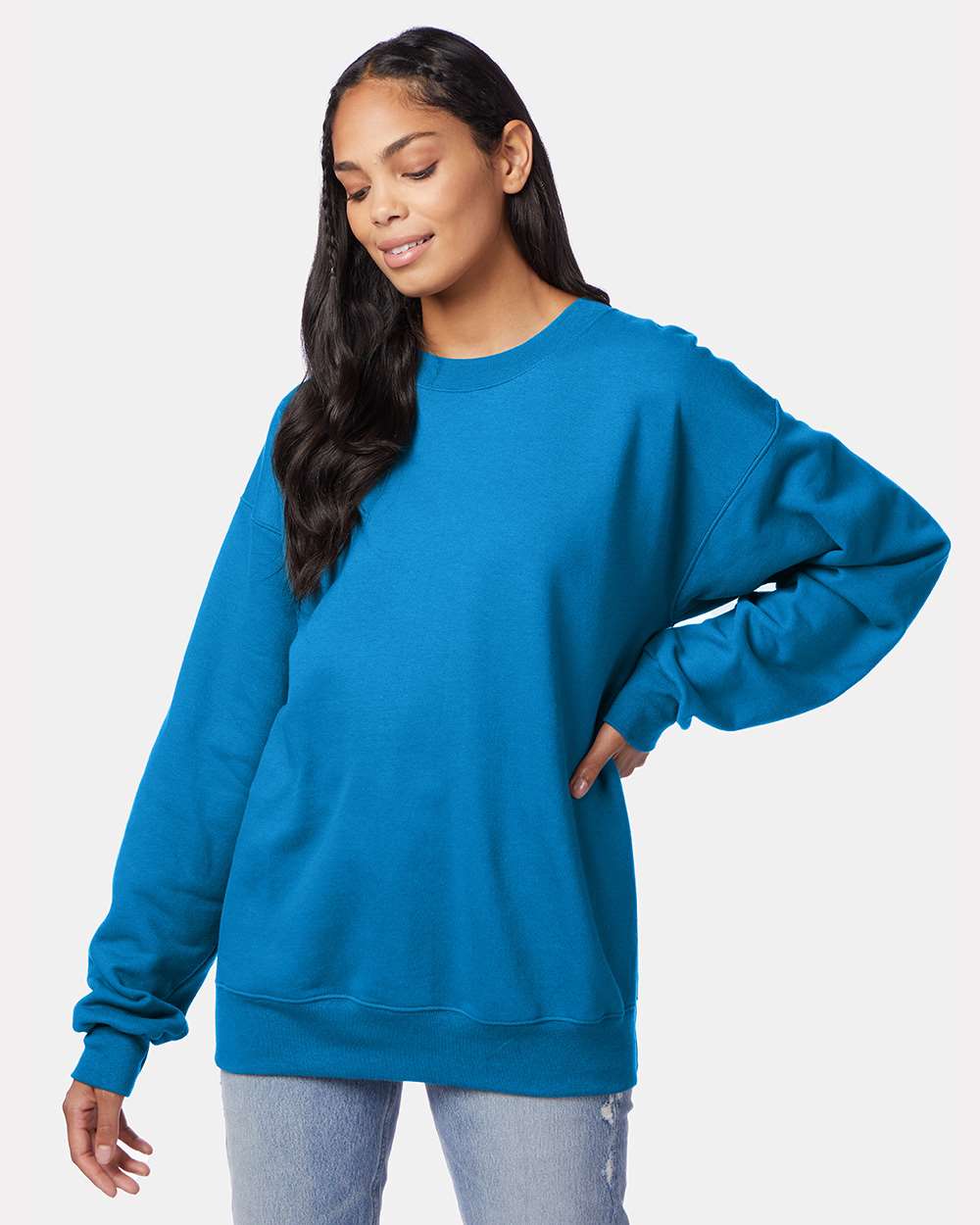 Unisex Ultimate Cotton® Crewneck Sweatshirt - OnModelFront - B21700763 - Teal
