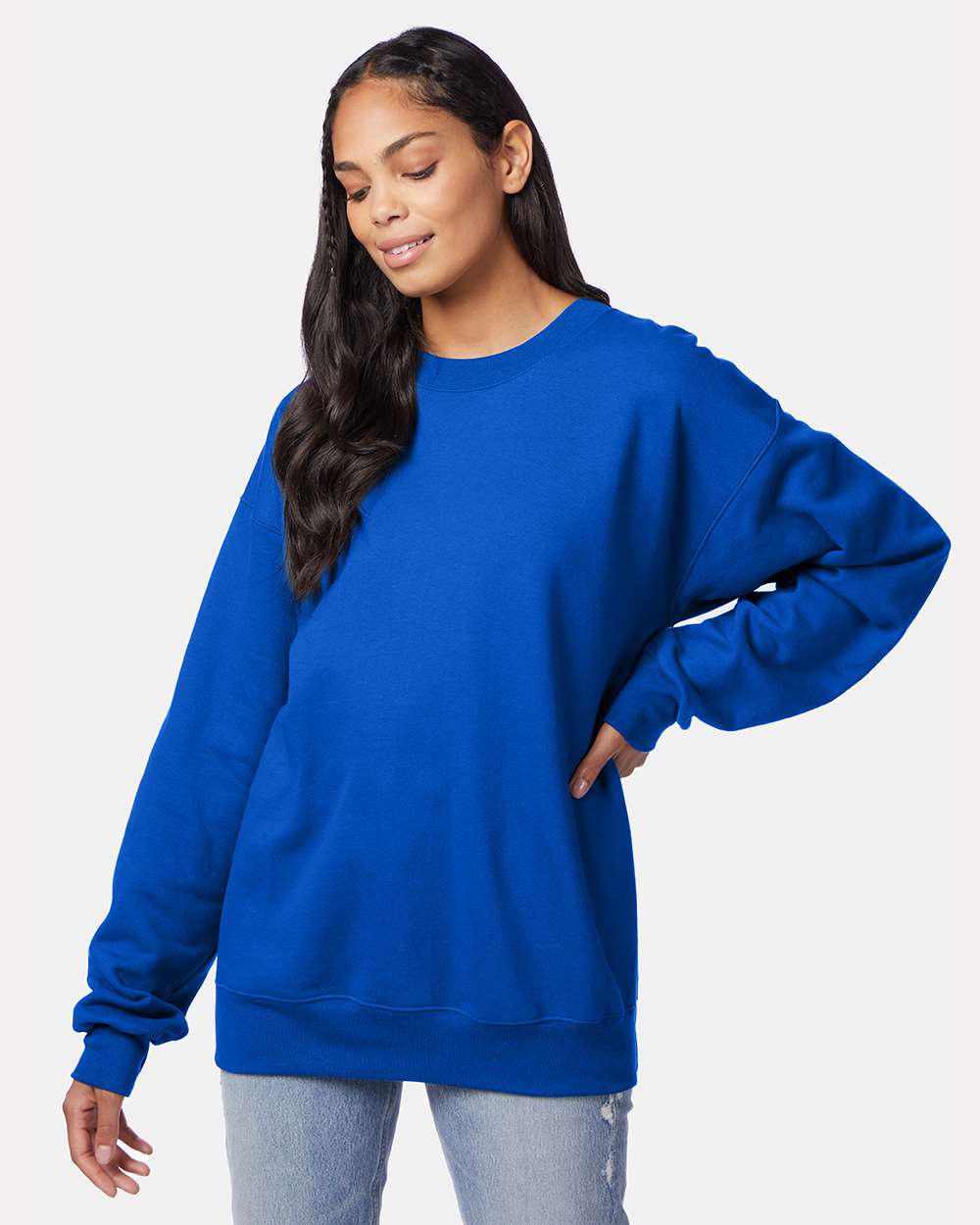Unisex Ultimate Cotton® Crewneck Sweatshirt - OnModelFront - B21700883 - Deep Royal