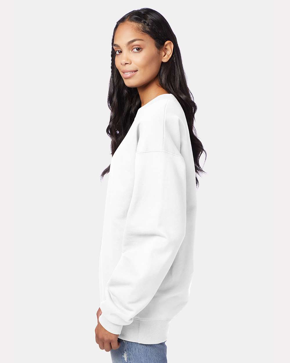 Unisex Ultimate Cotton® Crewneck Sweatshirt - OnModelSide - B21700003 - White