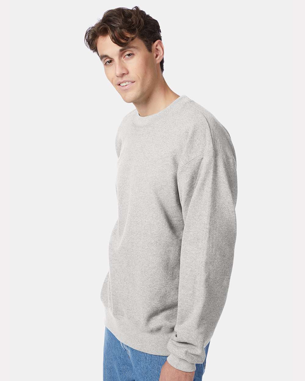 Unisex Ultimate Cotton® Crewneck Sweatshirt - OnModelSide - B21700023 - Ash