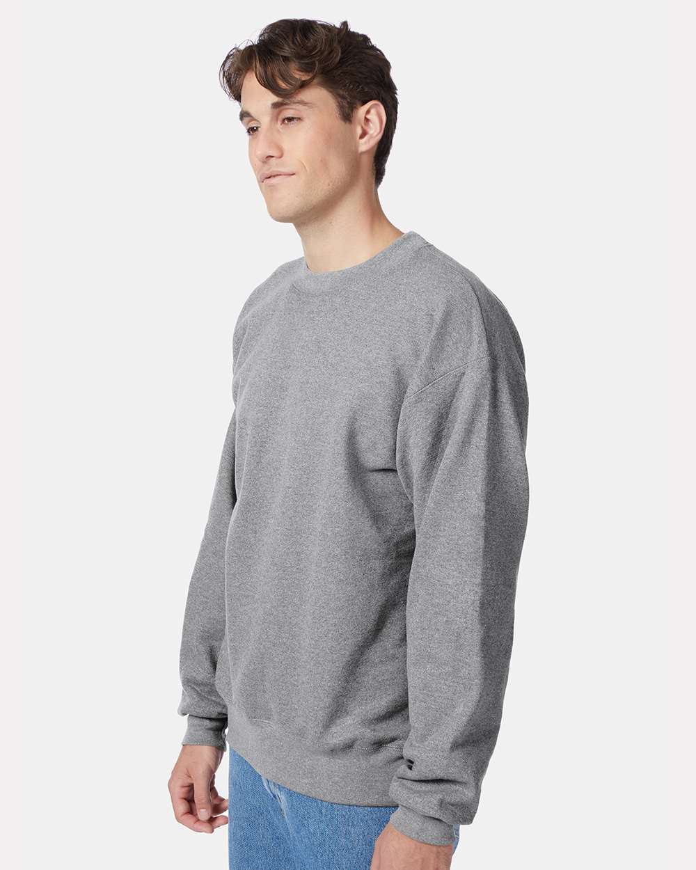 Unisex Ultimate Cotton® Crewneck Sweatshirt - OnModelSide - B21700133 - Oxford Grey