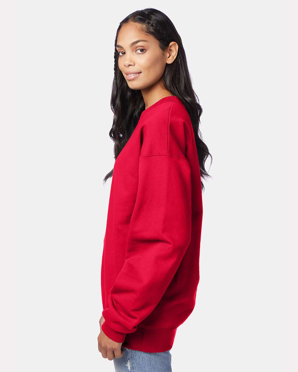 Unisex Ultimate Cotton® Crewneck Sweatshirt - OnModelSide - B21700223 - Deep Red