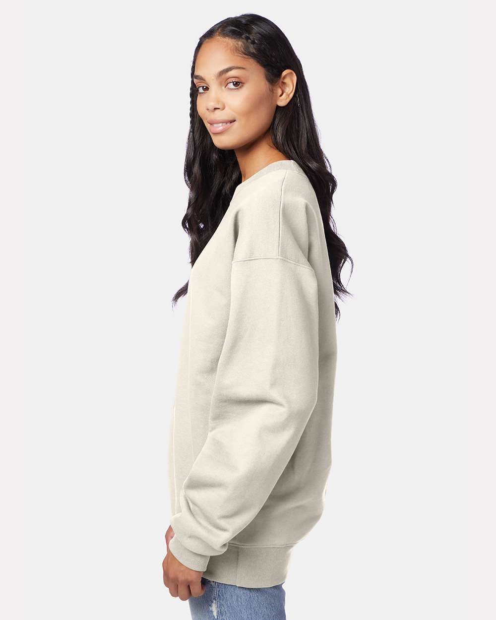 Unisex Ultimate Cotton® Crewneck Sweatshirt - OnModelSide - B21700243 - Natural