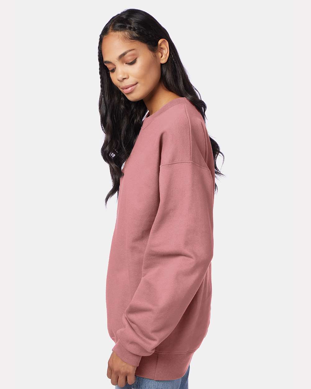 Unisex Ultimate Cotton® Crewneck Sweatshirt - OnModelSide - B21700273 - Mauve