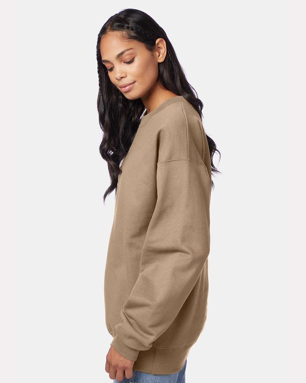 Unisex Ultimate Cotton® Crewneck Sweatshirt - OnModelSide - B21700363 - Pebble