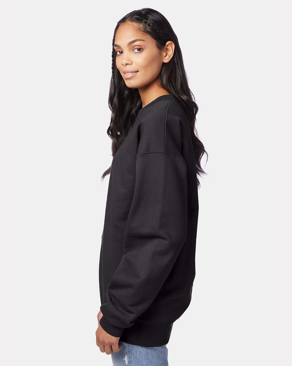 Unisex Ultimate Cotton® Crewneck Sweatshirt - OnModelSide - B21700503 - Black