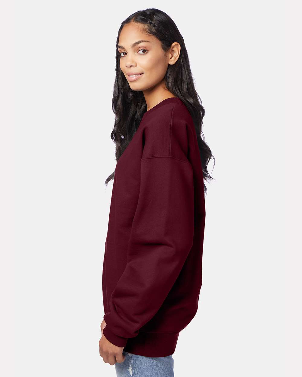 Unisex Ultimate Cotton® Crewneck Sweatshirt - OnModelSide - B21700533 - Maroon