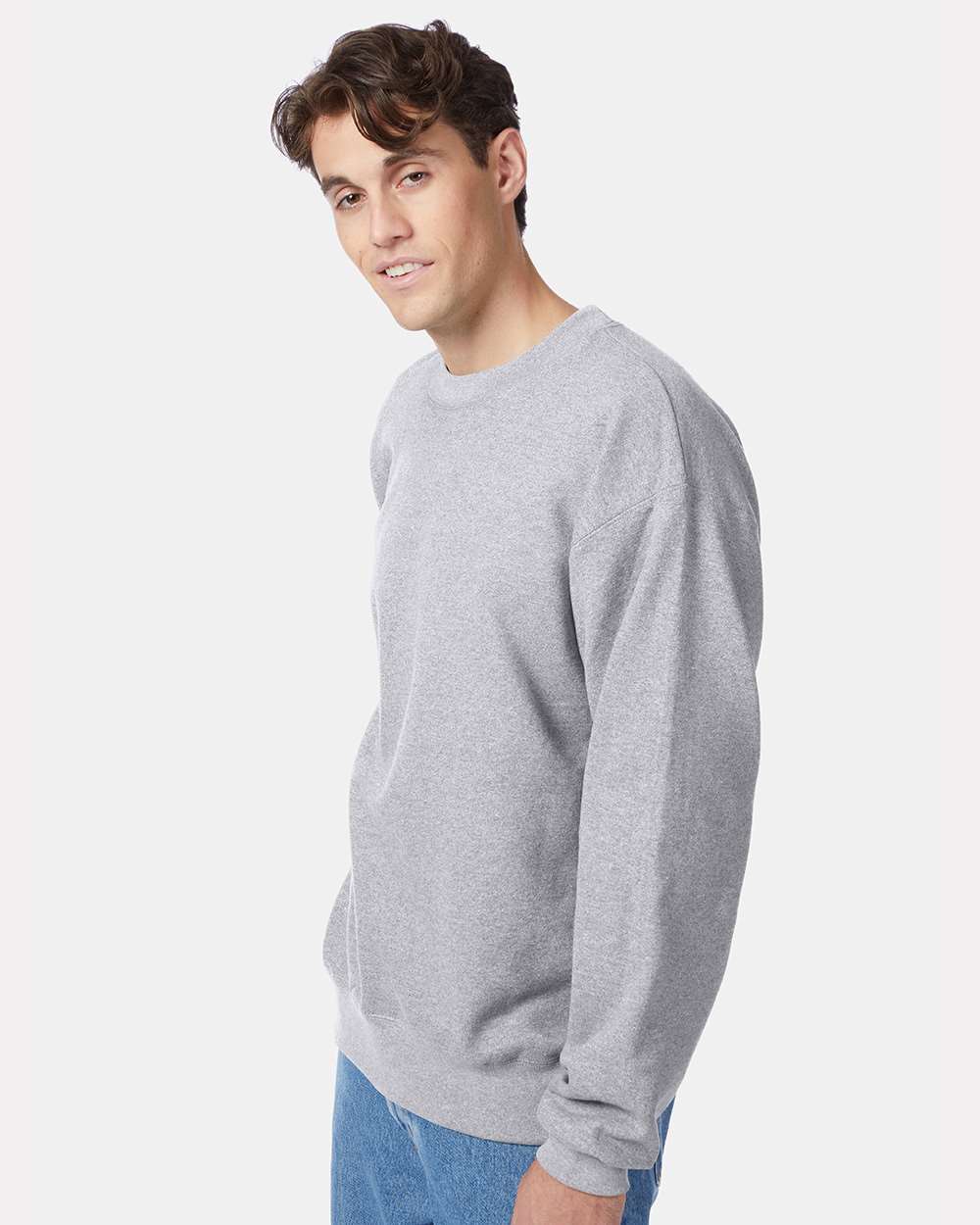 Unisex Ultimate Cotton® Crewneck Sweatshirt - OnModelSide - B21700583 - Light Steel
