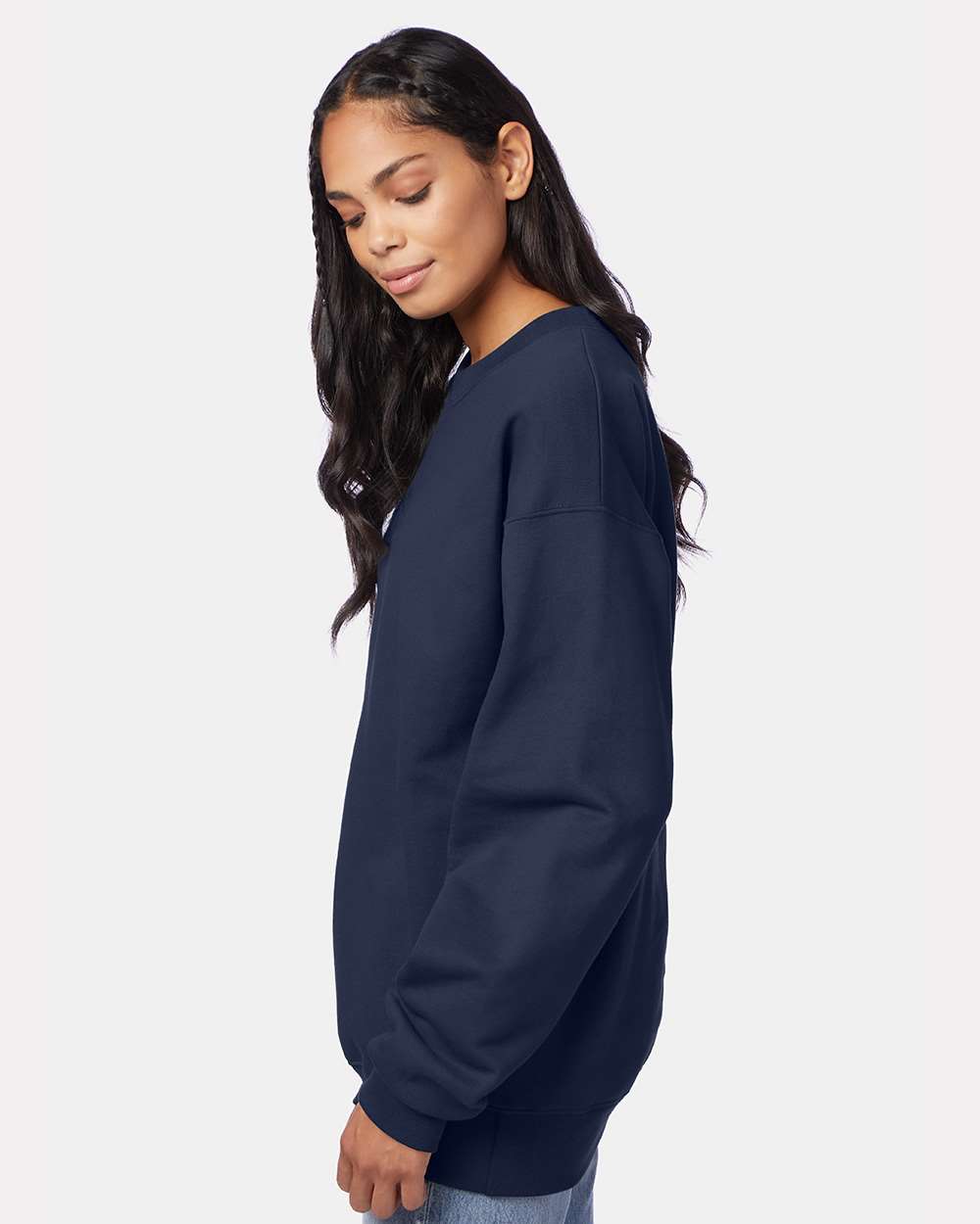 Unisex Ultimate Cotton® Crewneck Sweatshirt - OnModelSide - B21700653 - Navy
