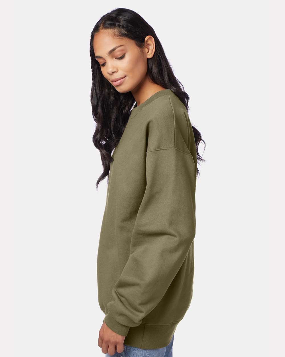 Unisex Ultimate Cotton® Crewneck Sweatshirt - OnModelSide - B21700673 - Oregano