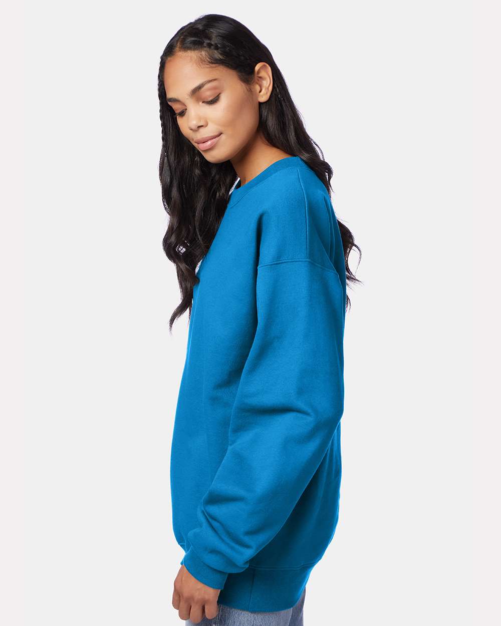 Unisex Ultimate Cotton® Crewneck Sweatshirt - OnModelSide - B21700763 - Teal
