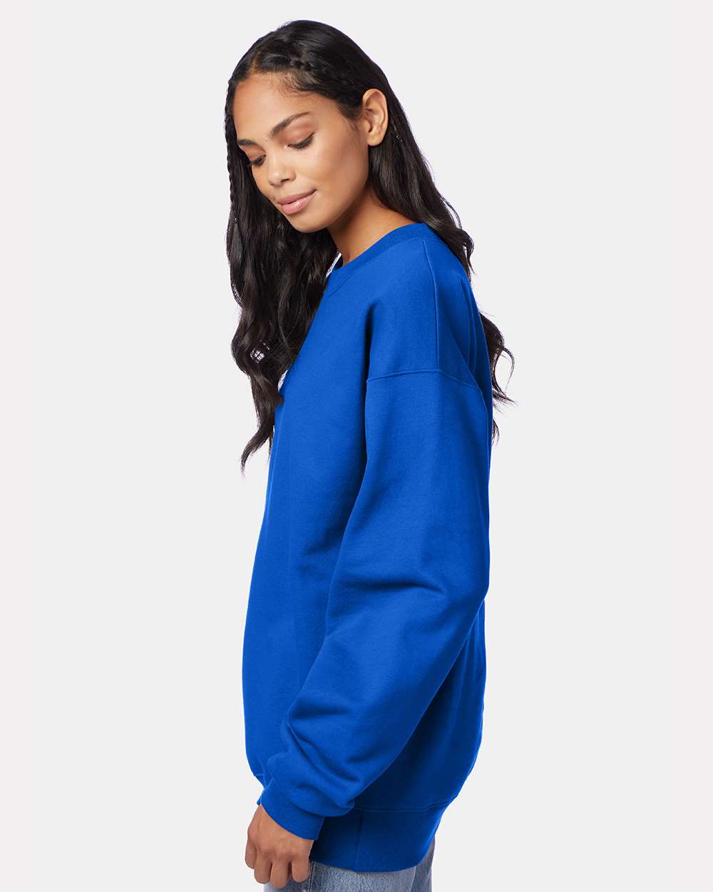 Unisex Ultimate Cotton® Crewneck Sweatshirt - OnModelSide - B21700883 - Deep Royal