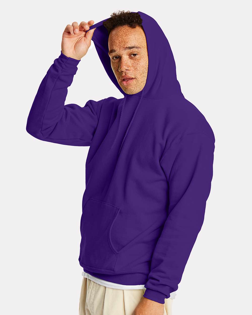 Unisex Ecosmart® Hooded Sweatshirt - OnModelSide - B22000043 - Athletic Purple